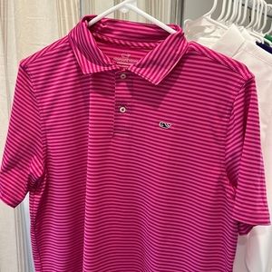 Vineyard Vines youth XL boys hot pink stripe performance collared shirt polo